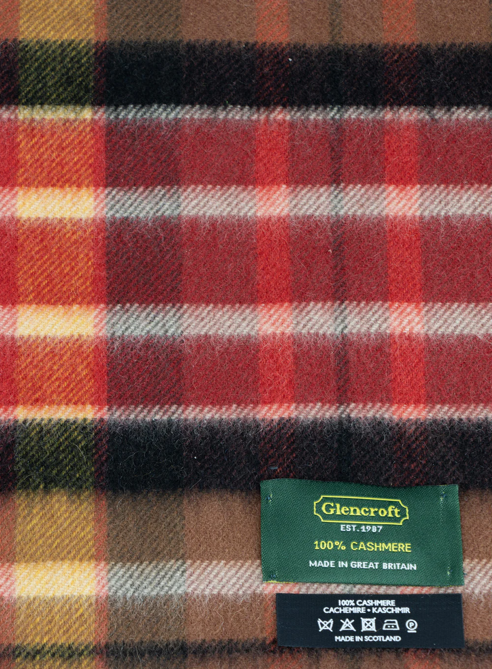 100% Cashmere Stole Wide Scarf Orange Brown Plaid - Image 3