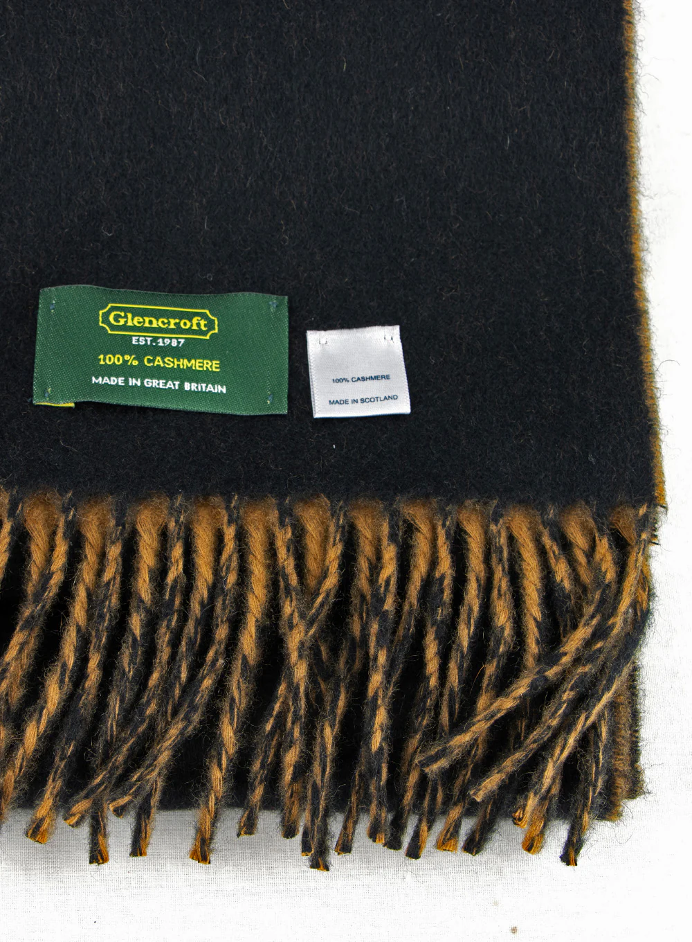 100% Cashmere Stole Extra Wide Scarf Black & Tan - Image 3