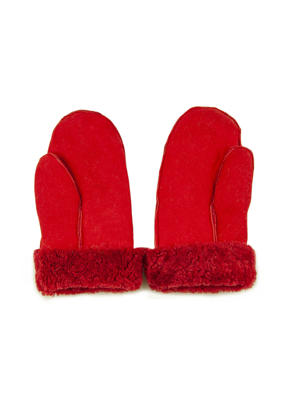 Bright Red Ladies Whole Piece Sheepskin Mittens - Image 3