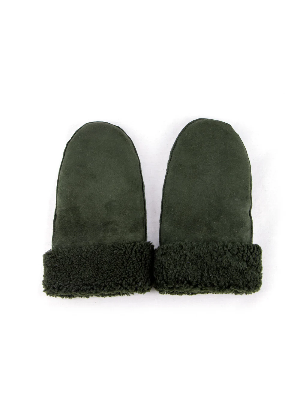 Dark Green Ladies Whole Piece Sheepskin Mittens - Image 3