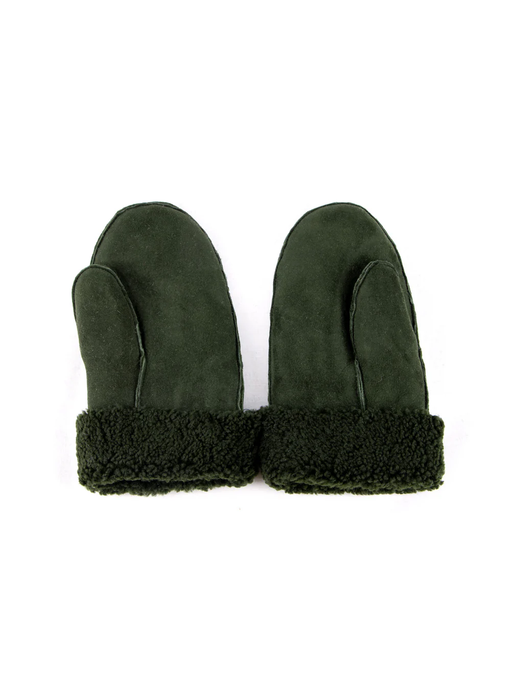 Dark Green Ladies Whole Piece Sheepskin Mittens - Image 4