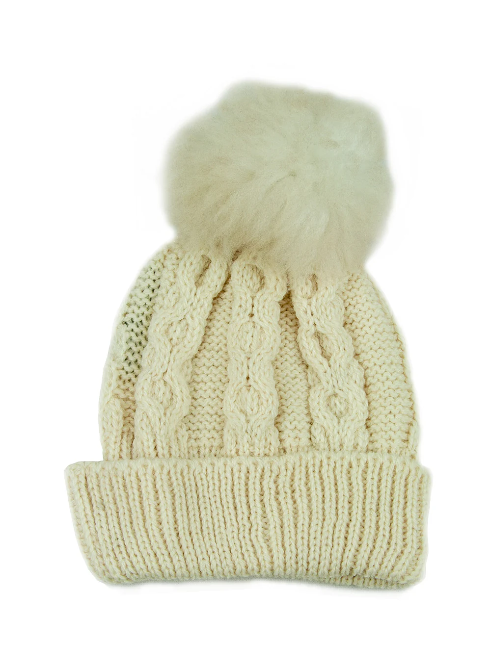 Genuine Sheepskin Bobble Aran Beanie Hat - Image 3