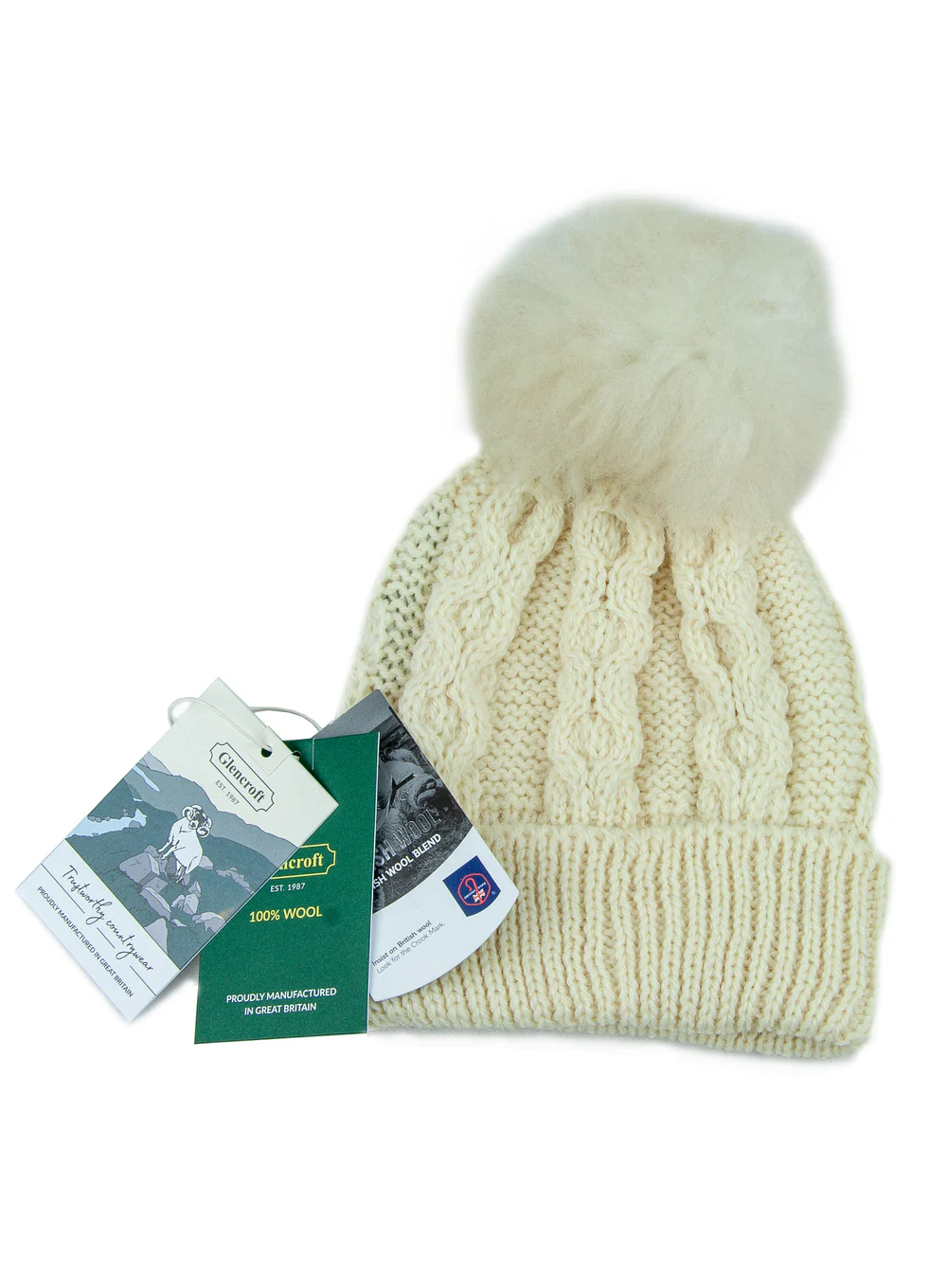 Genuine Sheepskin Bobble Aran Beanie Hat - Image 4
