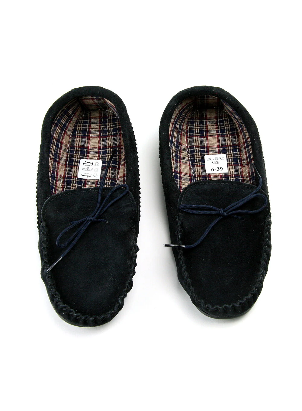Navy Moccasins with Tartan Fabric Lining - Image 4