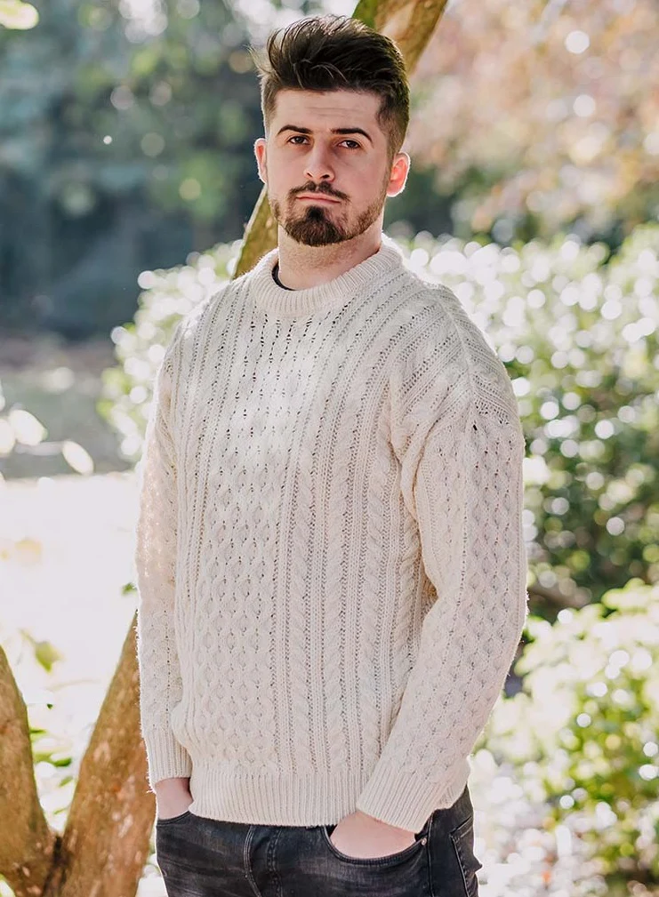 Traditional Aran Cream British Wool Jumper - Image 3
