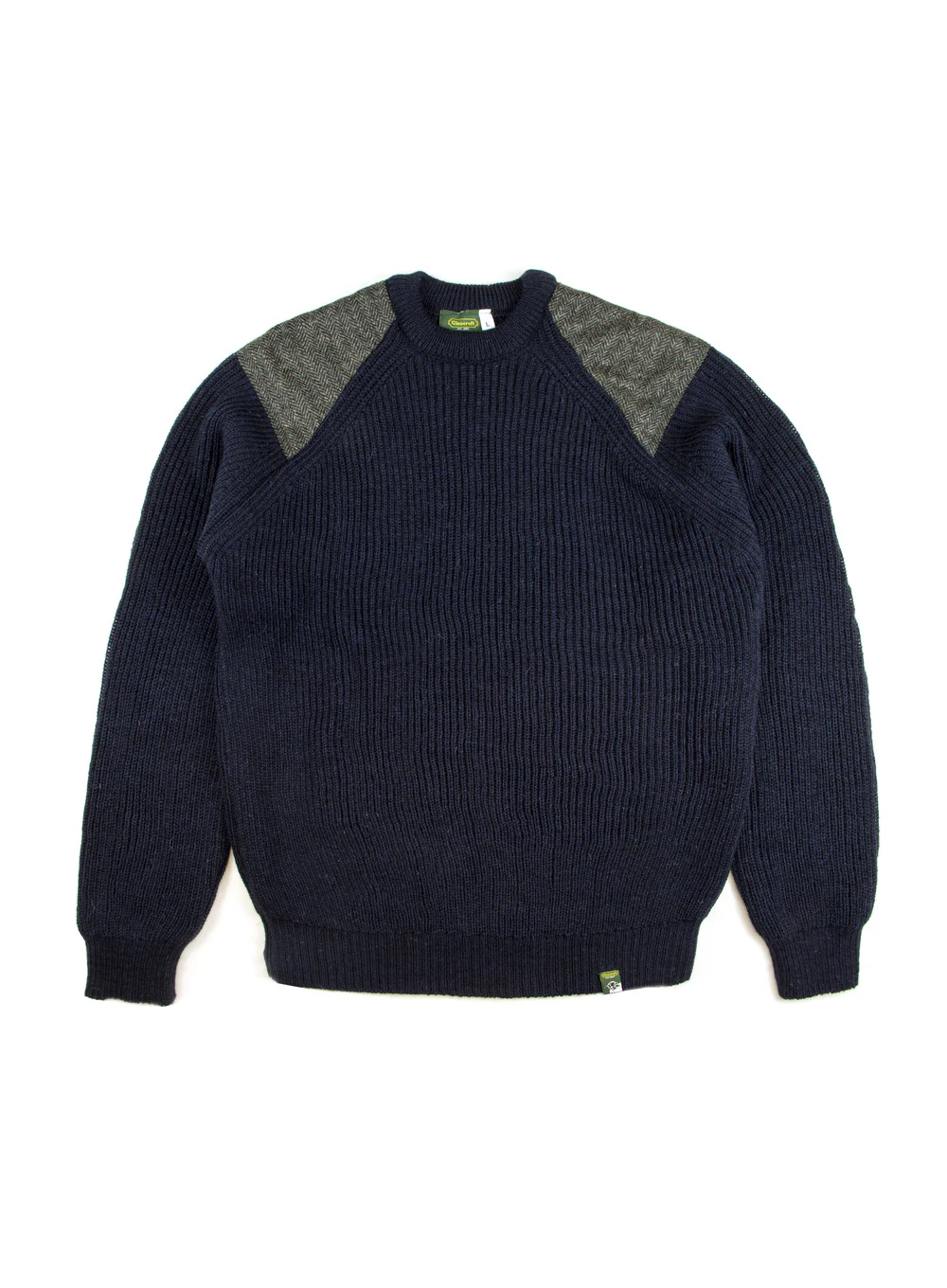 Tweed Patch Navy British Wool Chunky Sweater - Image 3