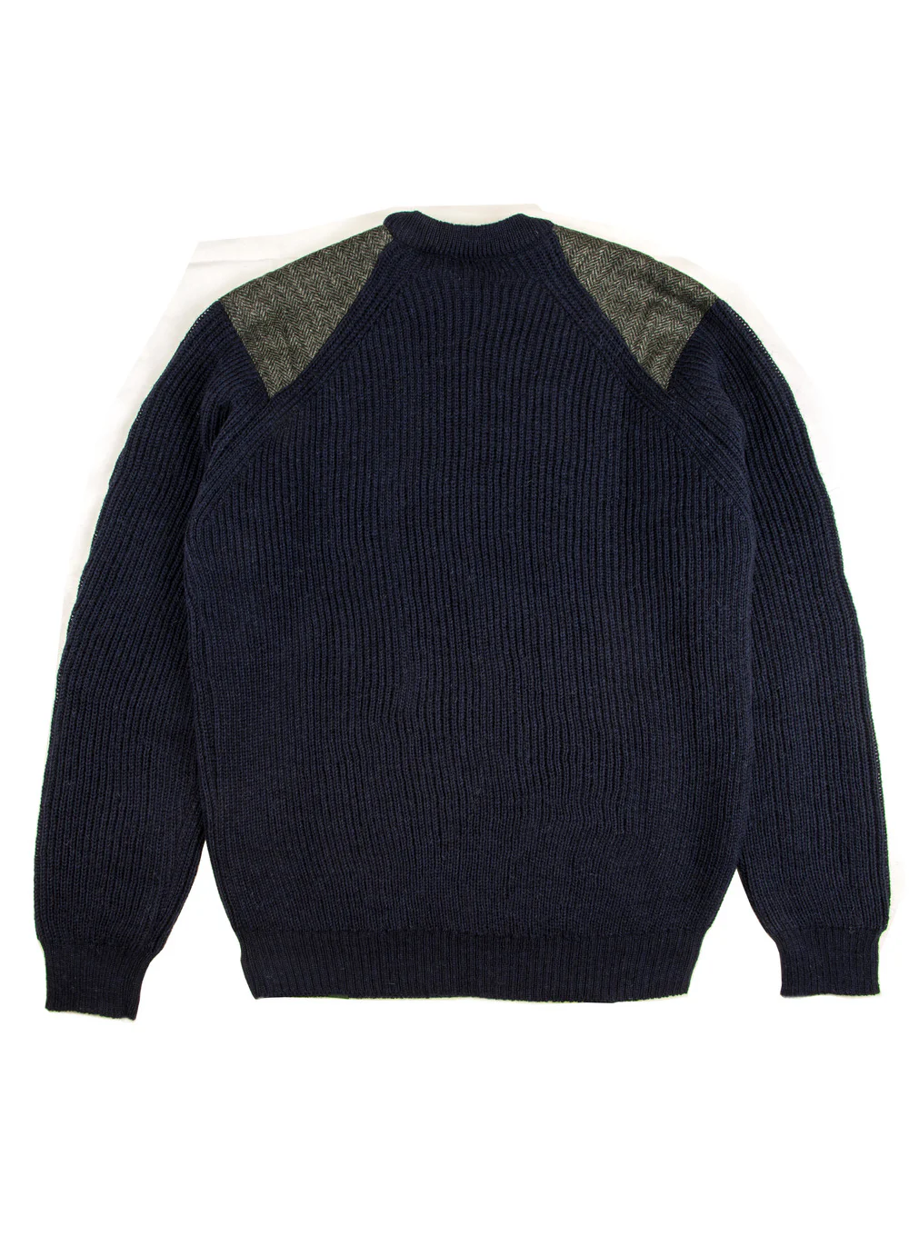 Tweed Patch Navy British Wool Chunky Sweater - Image 4